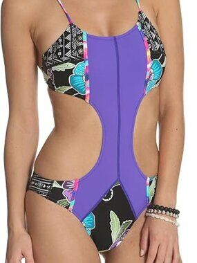 Kuleana Monokini Swimsuit Purple Cutout Tassel Tie One Piece